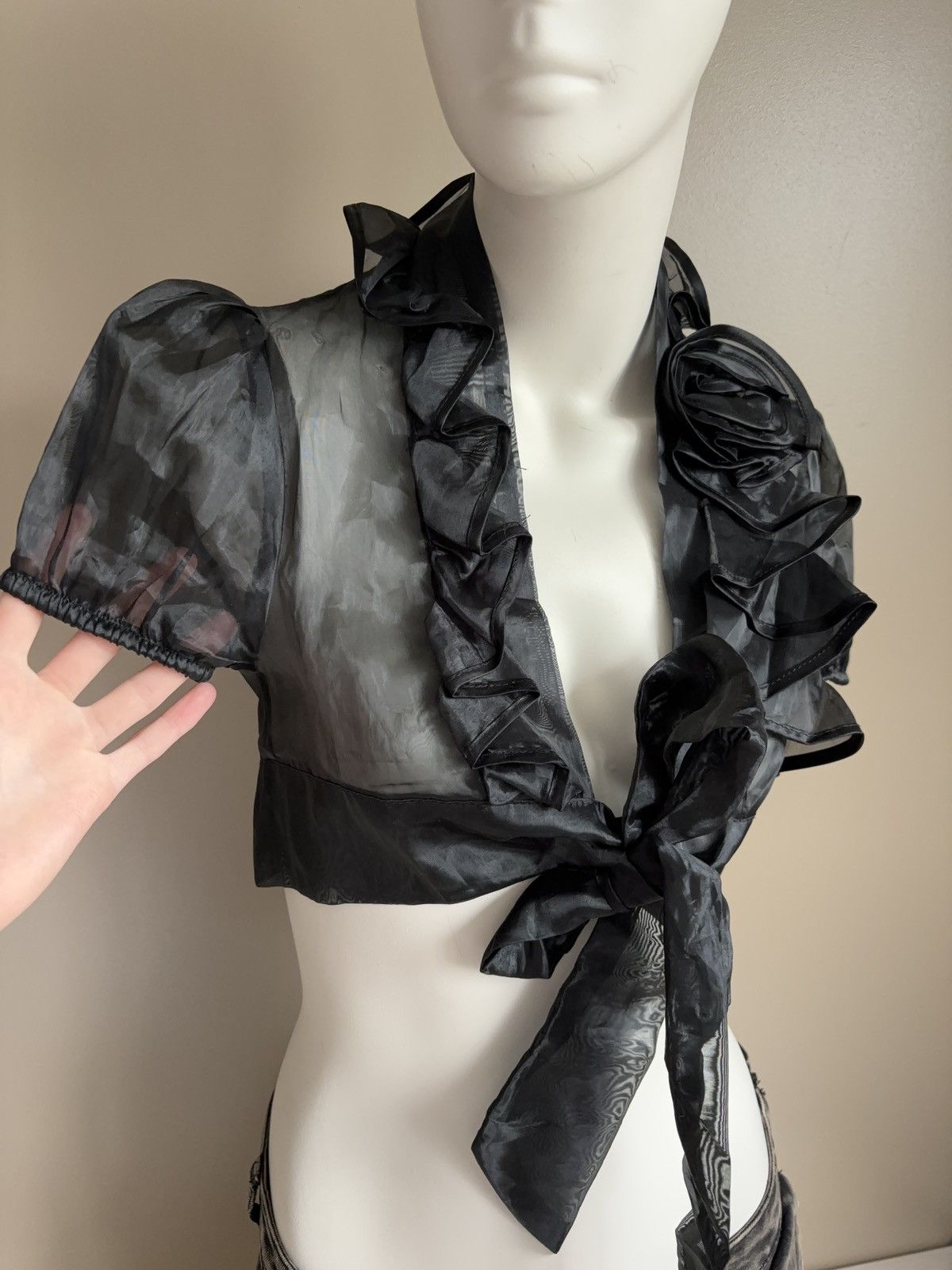 Vintage Rina Scimento vintage mesh bolero lace up blouse coquette Size S / US 4 / IT 40 - 4 Thumbnail