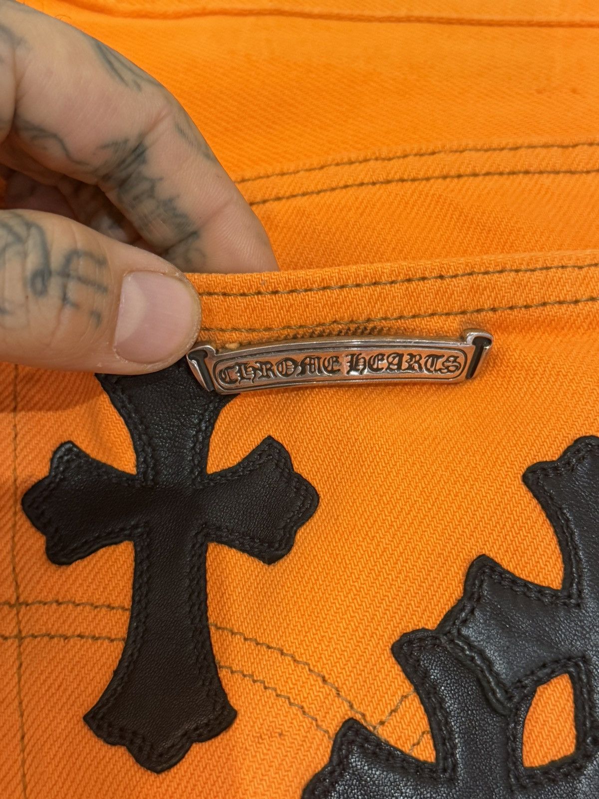 Chrome Hearts Chrome Hearts 2017 Virgil orange Levi Cross patch Jeans Size US 28 / EU 44 - 13 Thumbnail
