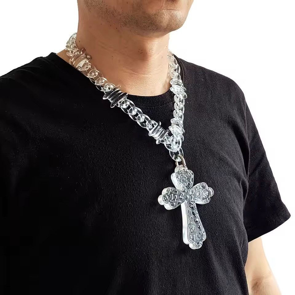 🔥 Luxe Acrylic Cross Necklace Clear Crystal Design