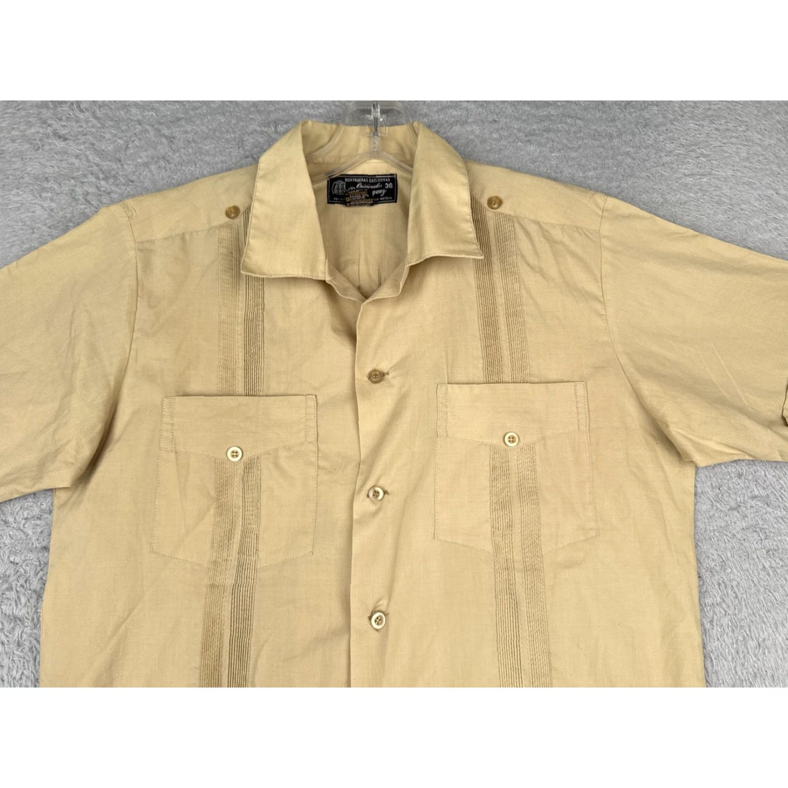 Vintage VINTAGE Domingues Guayabera Shirt Men 36 Beige Button-Up 100% Cotton 4 Pocket READ Size US M / EU 48-50 / 2 - 4 Thumbnail