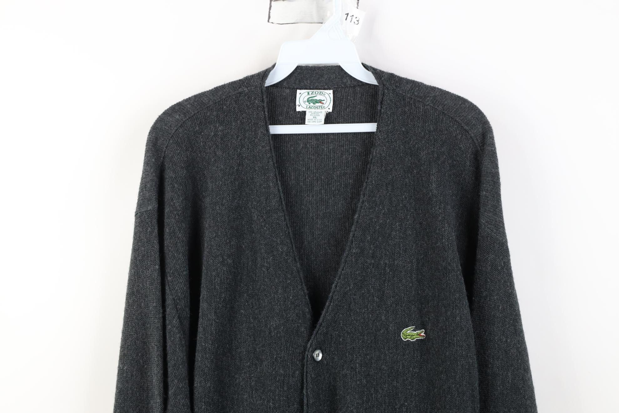 Izod Vintage 80s Izod Lacoste Knit Cardigan Sweater Dark Gray USA Size US XL / EU 56 / 4 - 2 Thumbnail