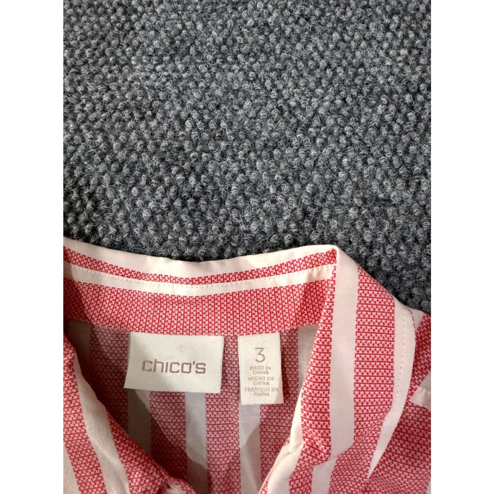 Vintage Chicos Blouse Shirt Womens 3 Red White Striped Long Sleeve Button Up Casual Silk Cotton Regular Size XS / US 0-2 / IT 36-38 - 3 Thumbnail
