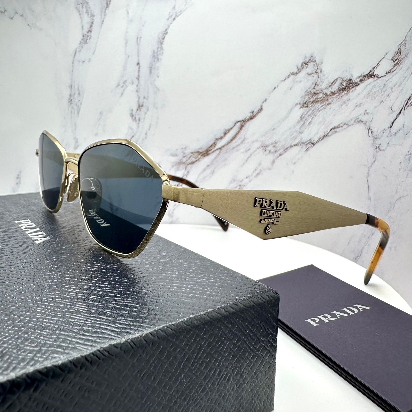 Prada New PRADA Sunglasses Gold Metal 3D Logo Aviator Size ONE SIZE - 5 Thumbnail