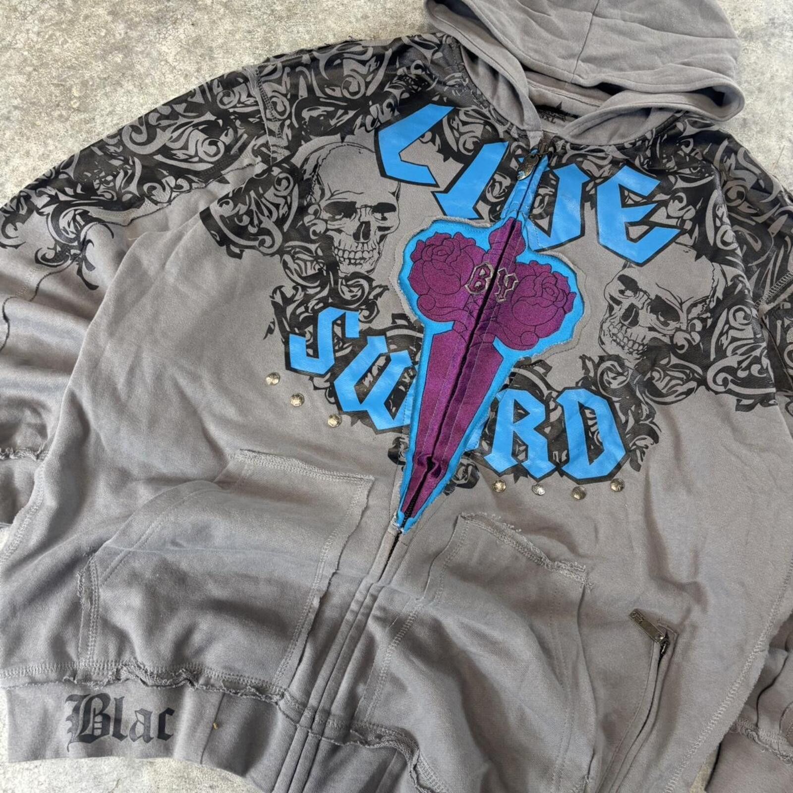 Affliction Blac Label Y2K Zip Up 2000s Baggy Hoodie Size US XXL / EU 58 / 5 - 3 Thumbnail