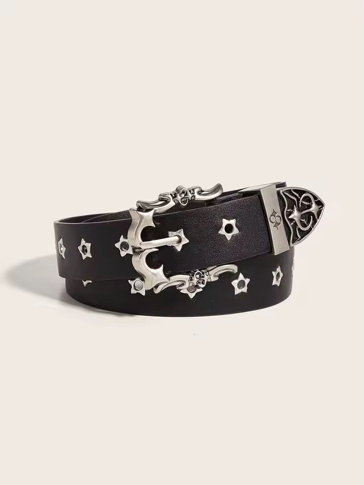 Other Gothic Punk Skull Rivets Metal PU Leather Unisex Belt Size ONE SIZE - 1 Thumbnail