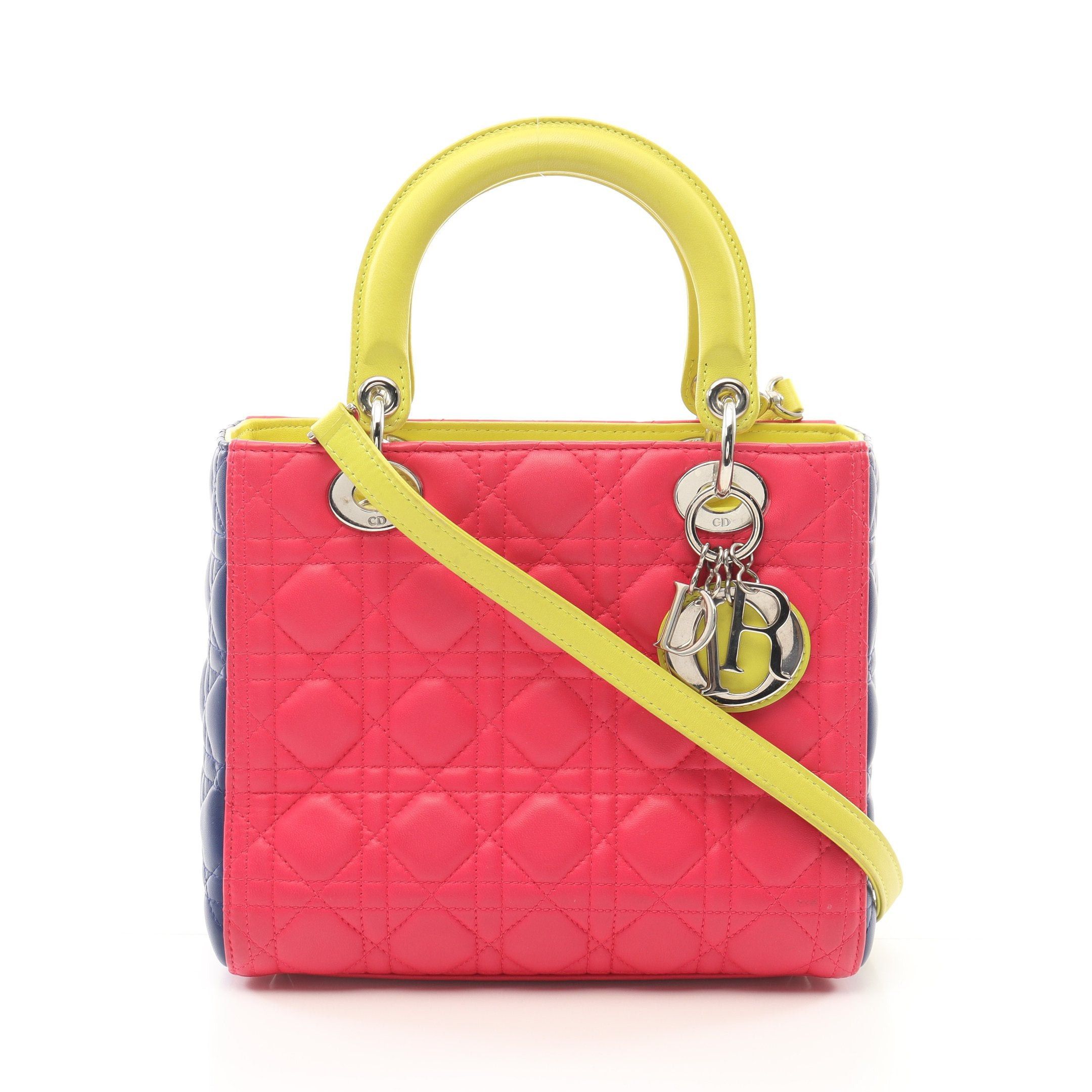 Dior Dior Lady Dior Canage Handbag Leather Pink Purple Yellow-Green Dark Blue Size ONE SIZE - 1 Thumbnail