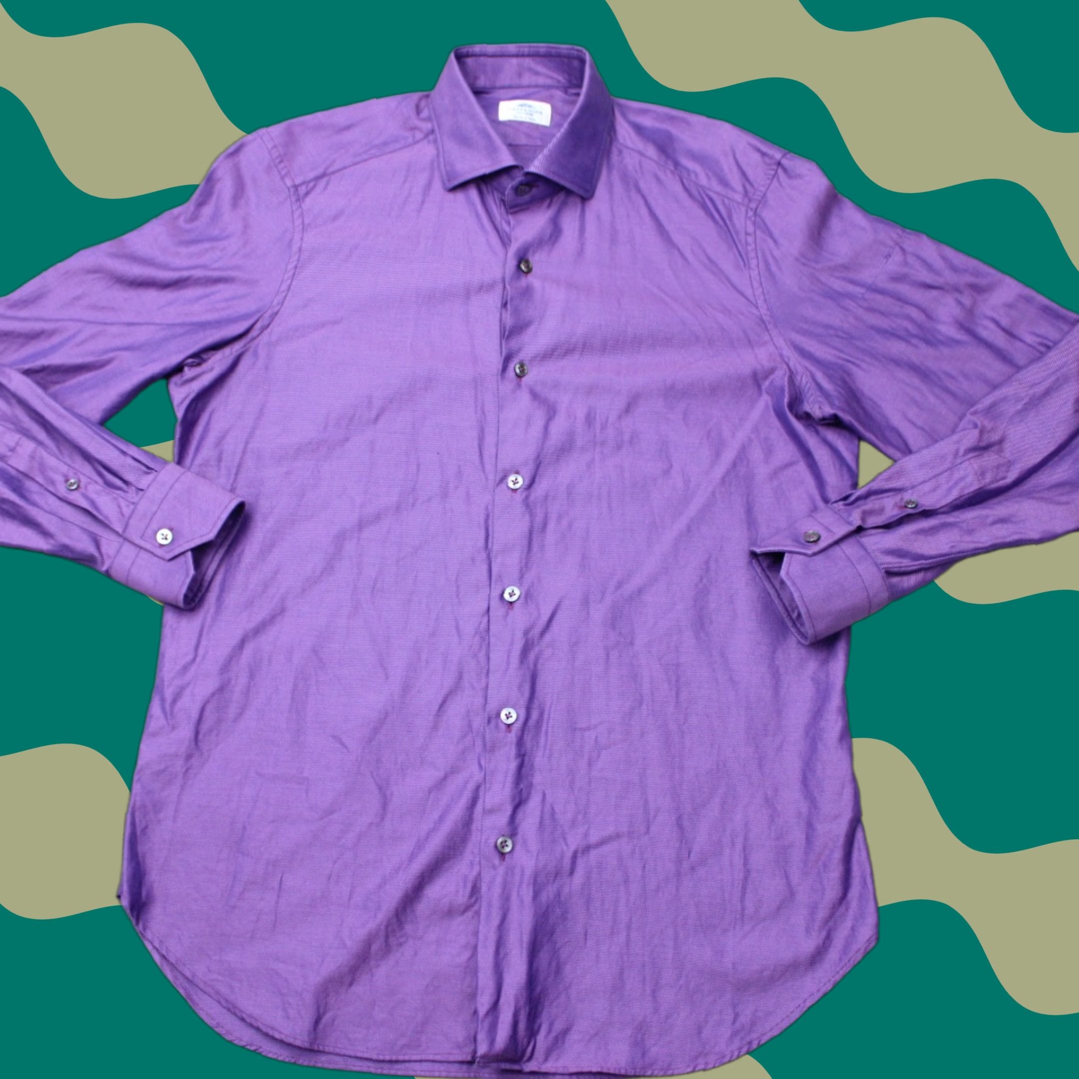 Vintage Castangia Dress Shirt Mens 16 Purple 100% Cotton Made in Italy Long Sleeve Shirt Mens 16, 41 Size 42R - 1 Thumbnail