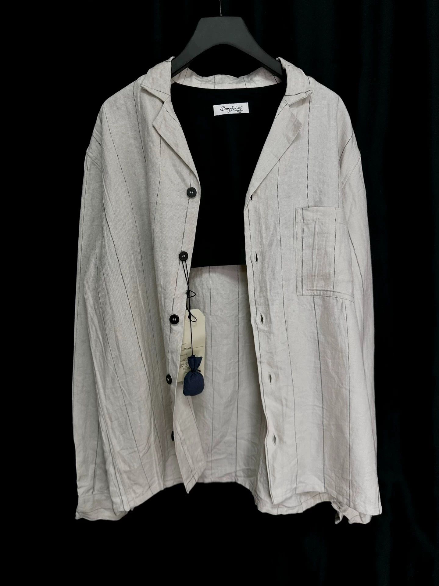 Bergfabel Bergfabel 19ss Linen Fine Stripe Oversized Jacket Size 46 Size US S / EU 44-46 / 1 - 2 Thumbnail