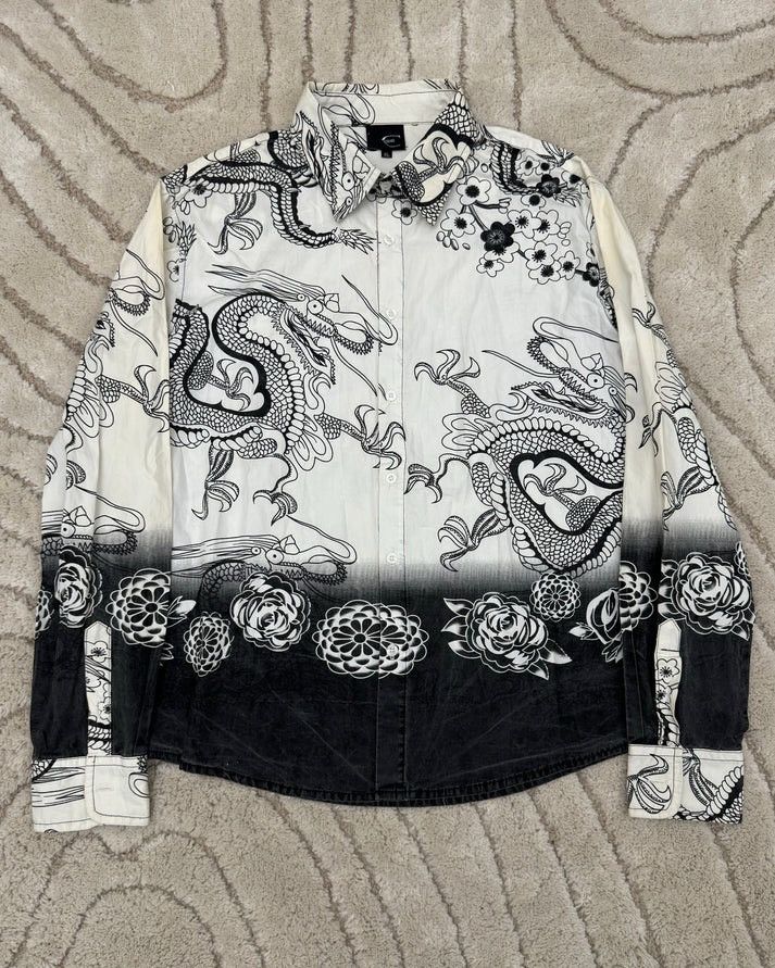 image of 2000S Just Cavalli Mystic Asian Dragon Shirt (M/l) in White, Men's (Size Medium)