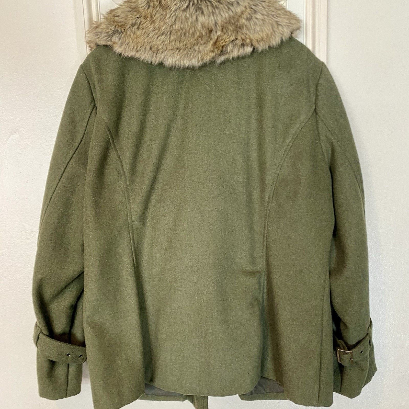 & Other Stories Coat Womens 2X Green Wool Peacoat Lane Crawford Fur Collar Size XXL / US 16-18 / IT 52-54 - 3 Thumbnail