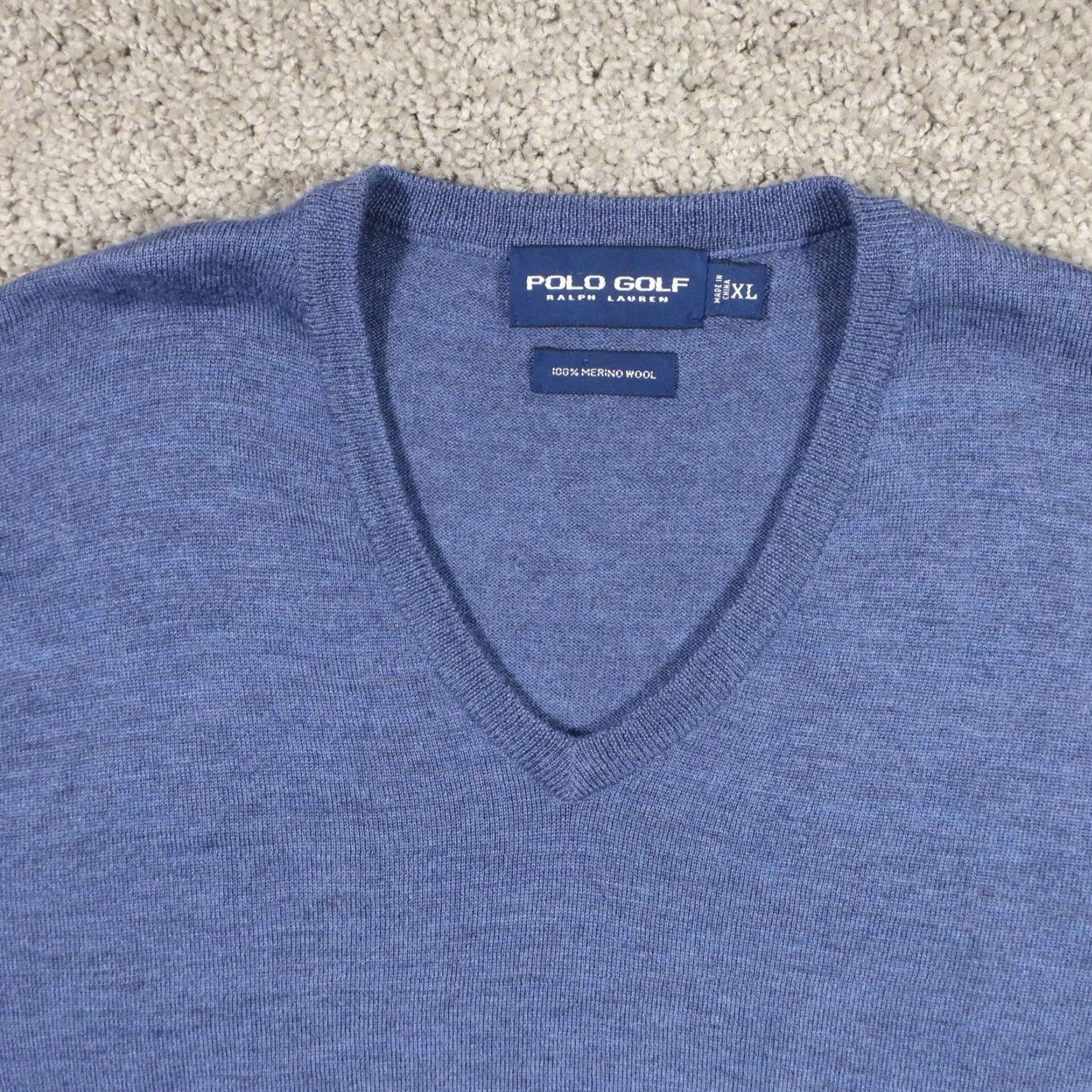 Polo Ralph Lauren VINTAGE Polo Ralph Lauren Sweater Men XL Golf Pullover V-Neck Blue Merino Wool Polo Ralph Lauren Merino Wool EUC Size US XL / EU 56 / 4 - 4 Thumbnail