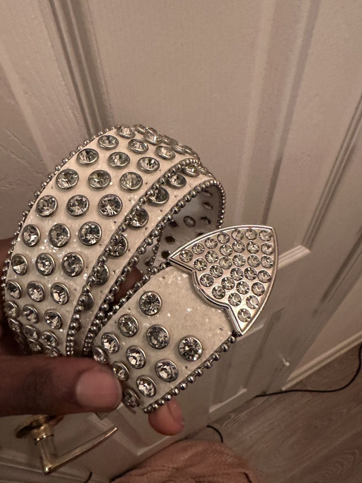 Japanese Brand × Vintage White and chrome rhinestone belt Size ONE SIZE - 7 Thumbnail