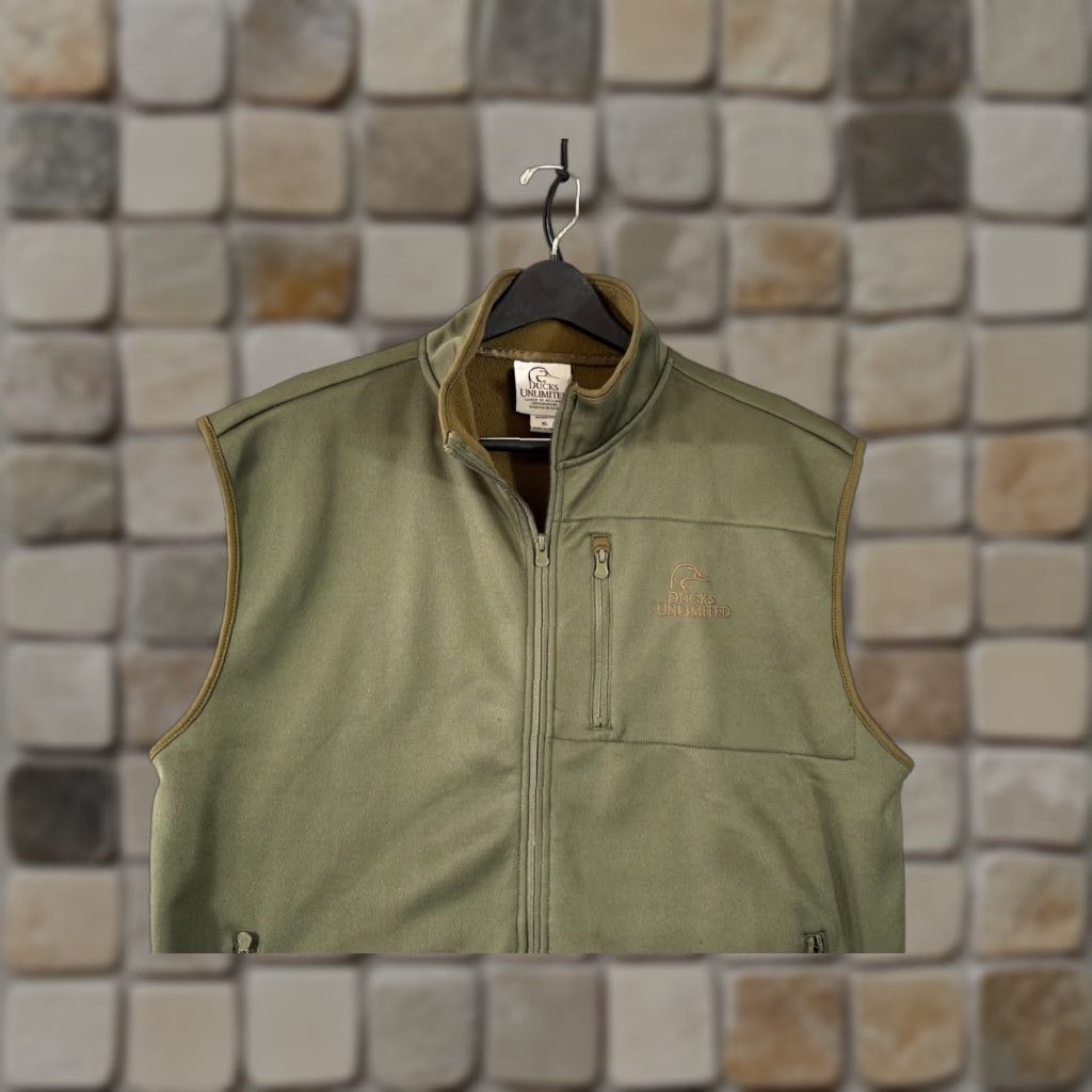 Olive Ducks Unlimited Vest Mens XL Olive Green Fleece Lined Embroidered Logo Outdoor Size US XL / EU 56 / 4 - 1 Thumbnail