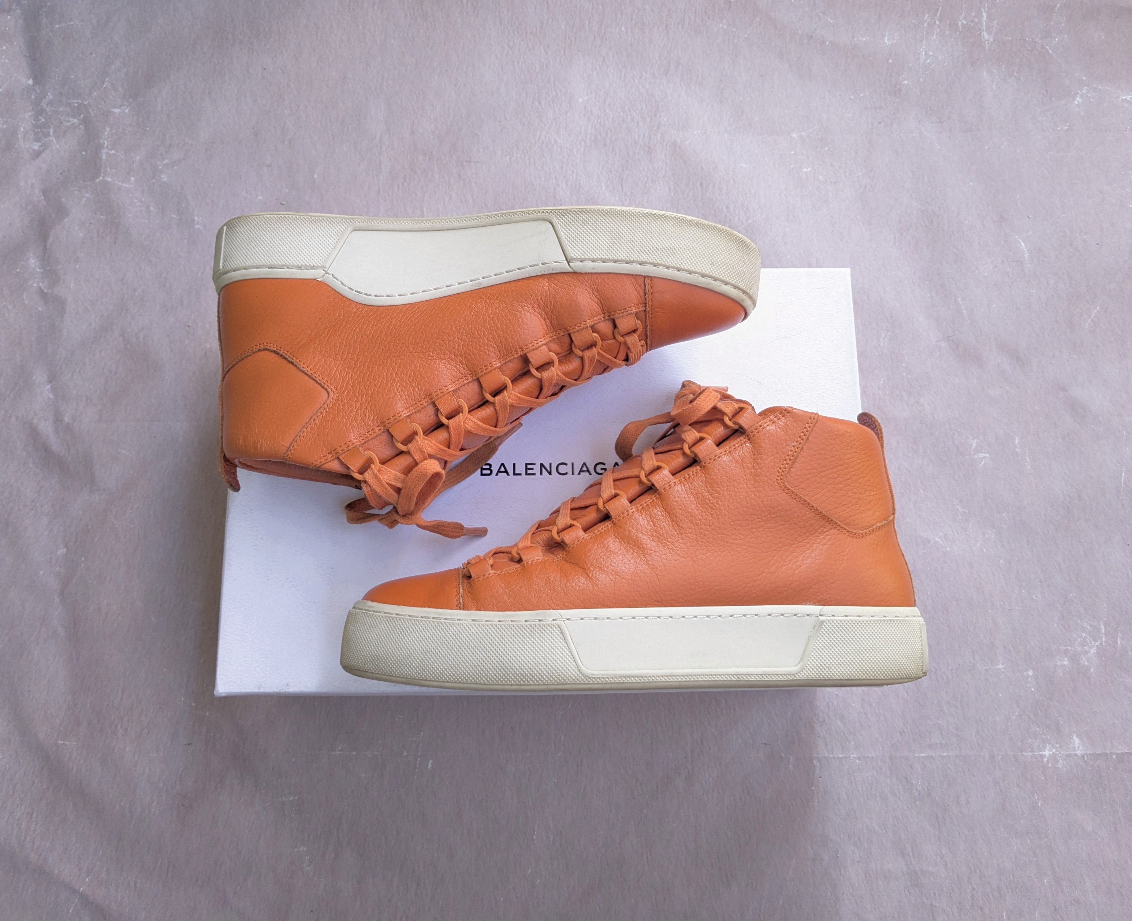 Balenciaga Balenciaga Arena Orange White High Tops Leather 9 Lace Up Size US 9 / EU 42 - 1 Thumbnail