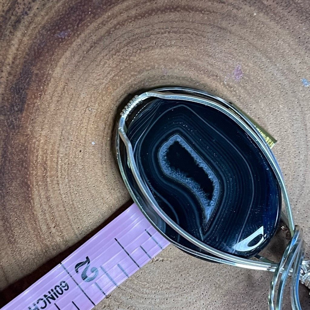 Other Black agate with druzy large pendant handmade artisan amethyst accent silver plated copper Size ONE SIZE - 2 Thumbnail