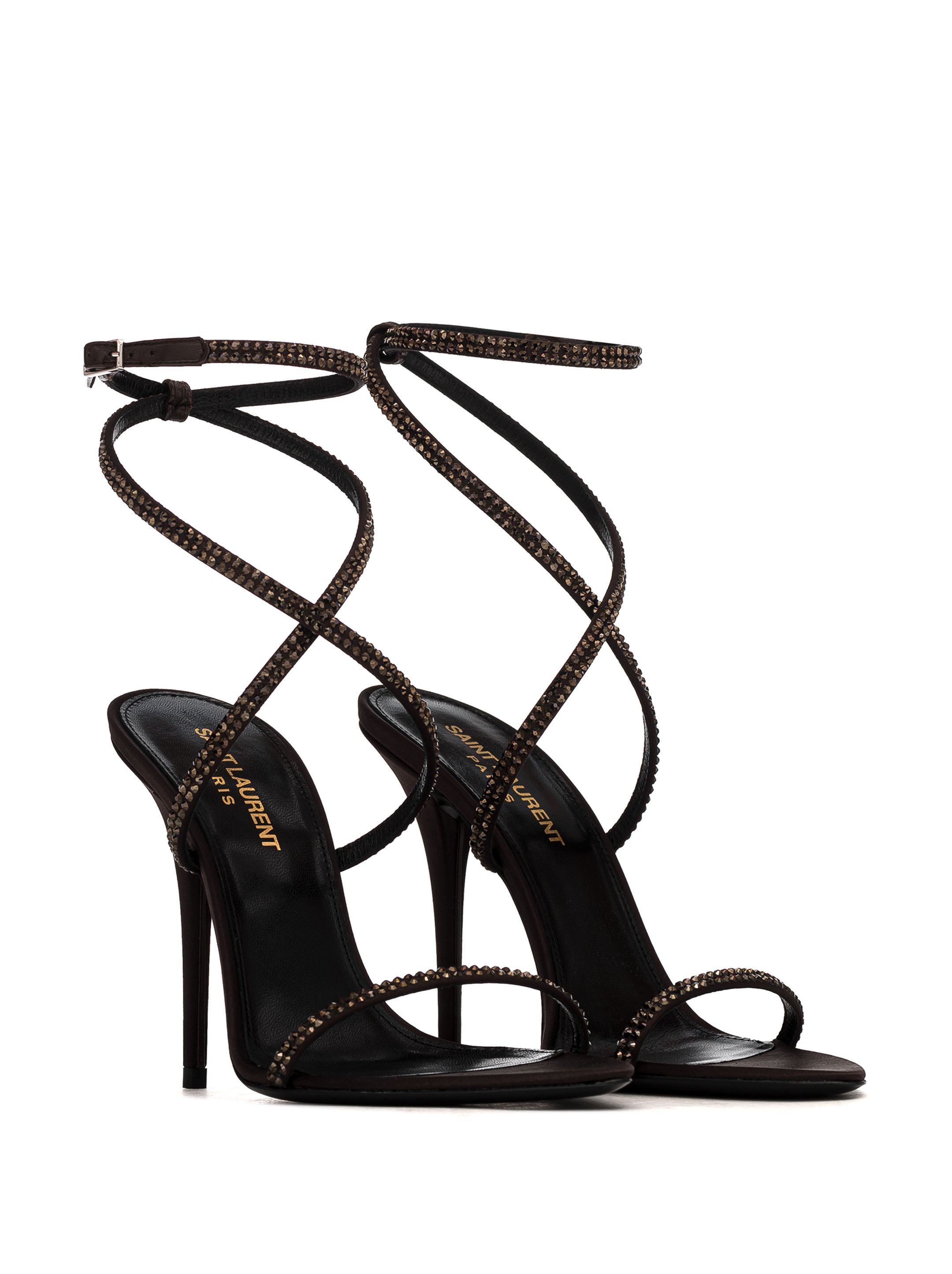 Saint Laurent Paris o1b1hav111224 Ava Sandals Crepe Satin With Rhinestones Brown Size US 5.5 / IT 35.5 - 2 Thumbnail