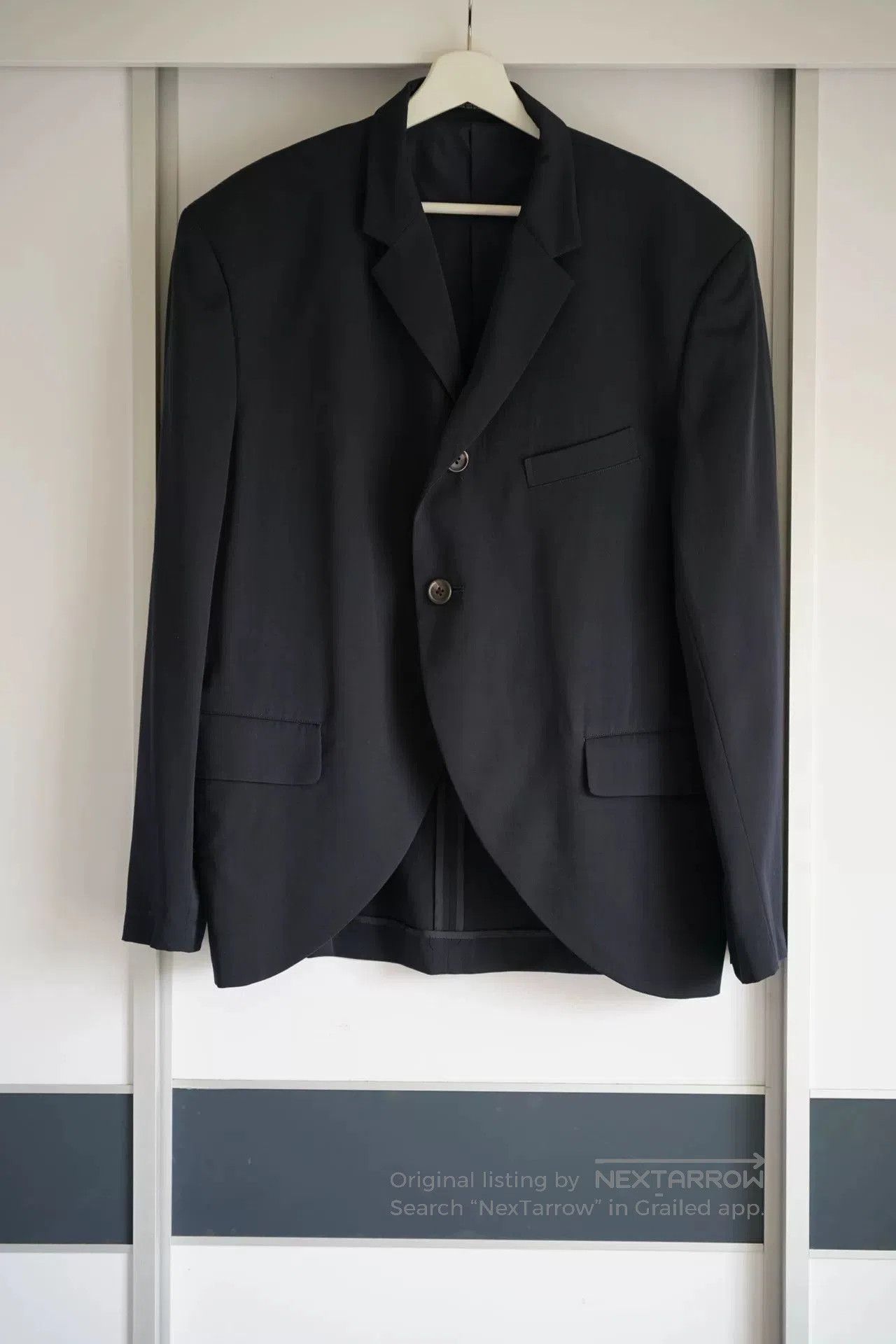 yohji yamamoto draped hem suit jacket.