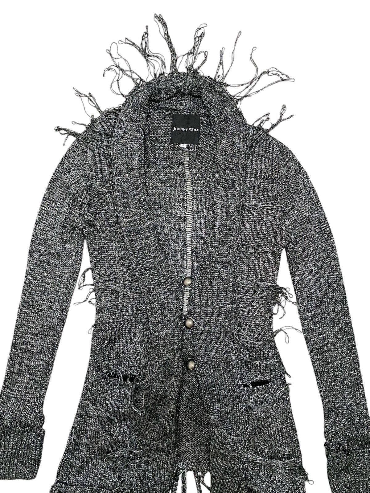 Art Comes First × Japanese Brand Hot!!🔥Johny Wolf Fringe Knitted Ringcoat Jacket Size XS / US 0-2 / IT 36-38 - 5 Thumbnail