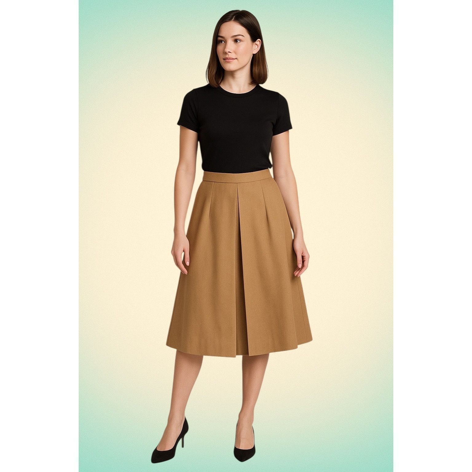 Evan Picone Vintage Academia Wool Blend Pleated A-Line Midi Skirt Size 30" / US 8 / IT 44 - 1 Thumbnail