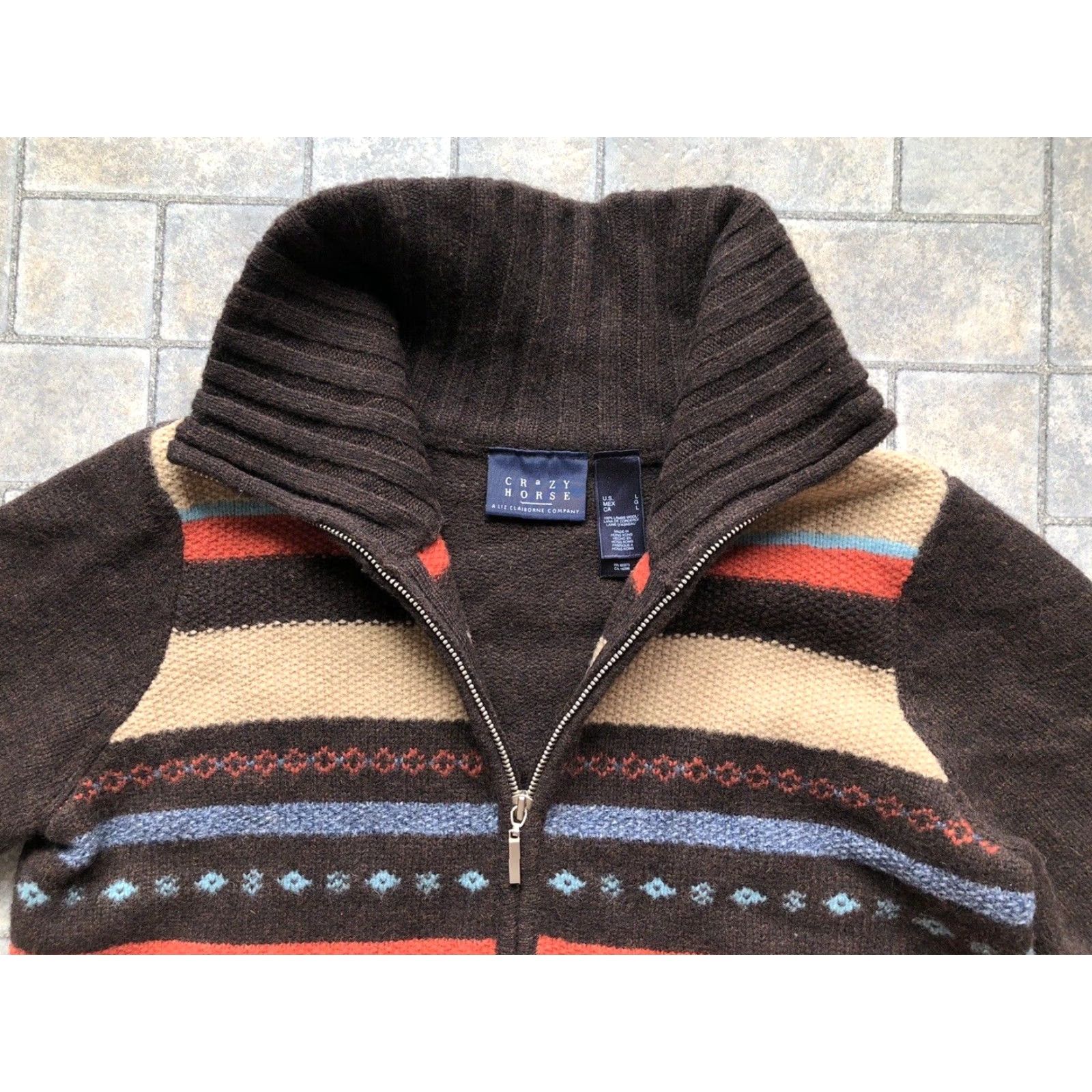 Liz Claiborne Crazy Horse Liz Claiborne Women’s Sweater Pullover L 100% Wool Brown 90s Hippie Classic Designer Size L / US 10 / IT 46 - 7 Thumbnail