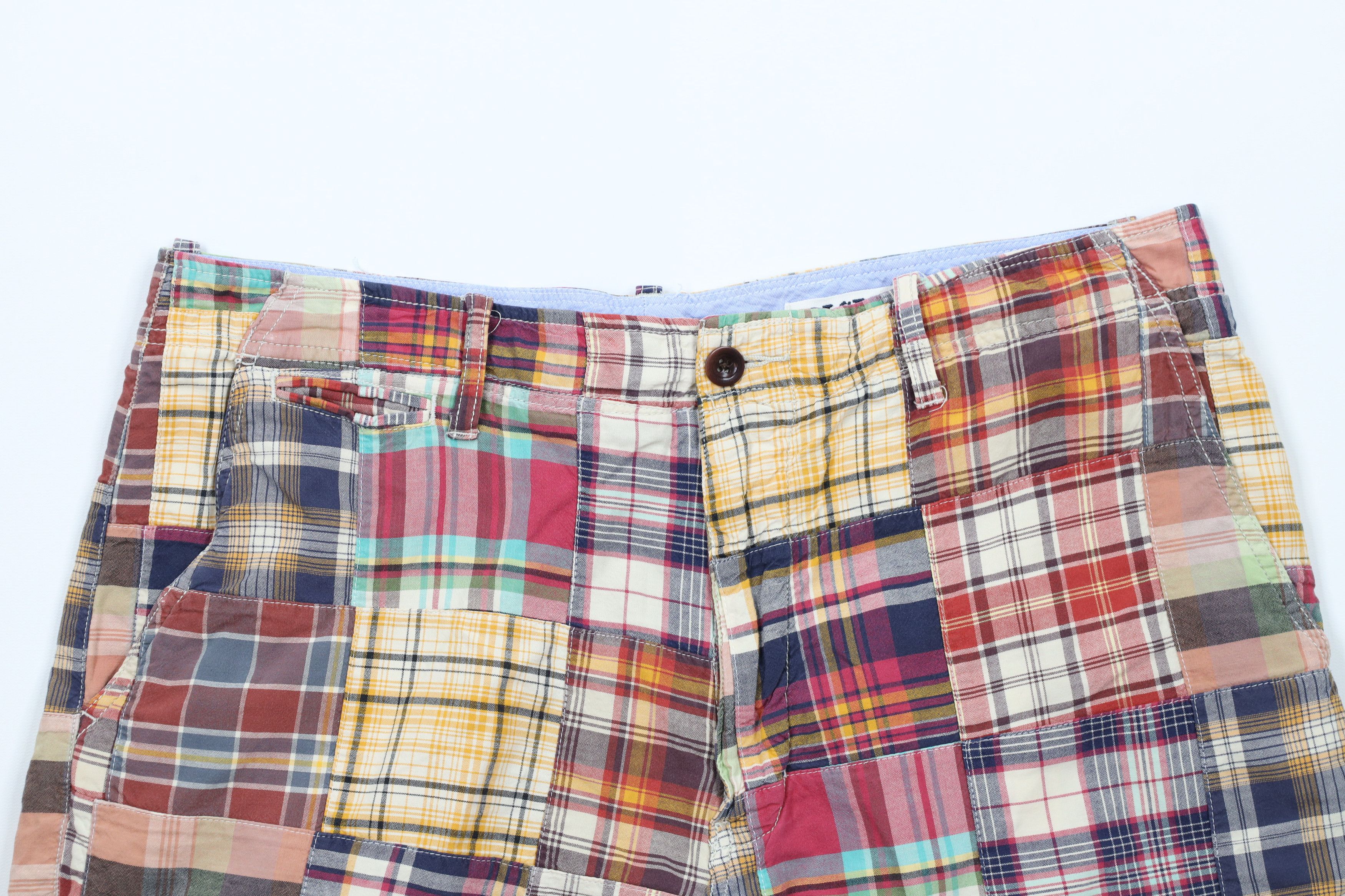 J.Crew × Vintage Vintage J Crew Patchwork Madras Plaid Chino Shorts Cotton Size US 35 - 2 Thumbnail