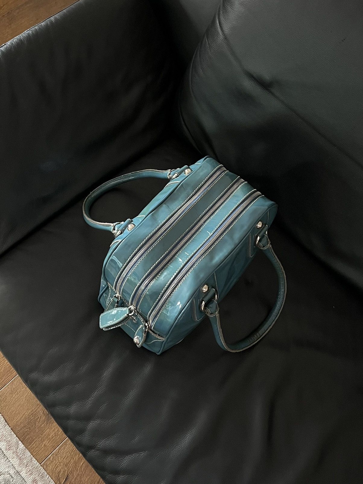 Dolce & Gabbana 2010s Dolce & Gabbana Blue Lily Multi Zips Bag Size ONE SIZE - 5 Thumbnail