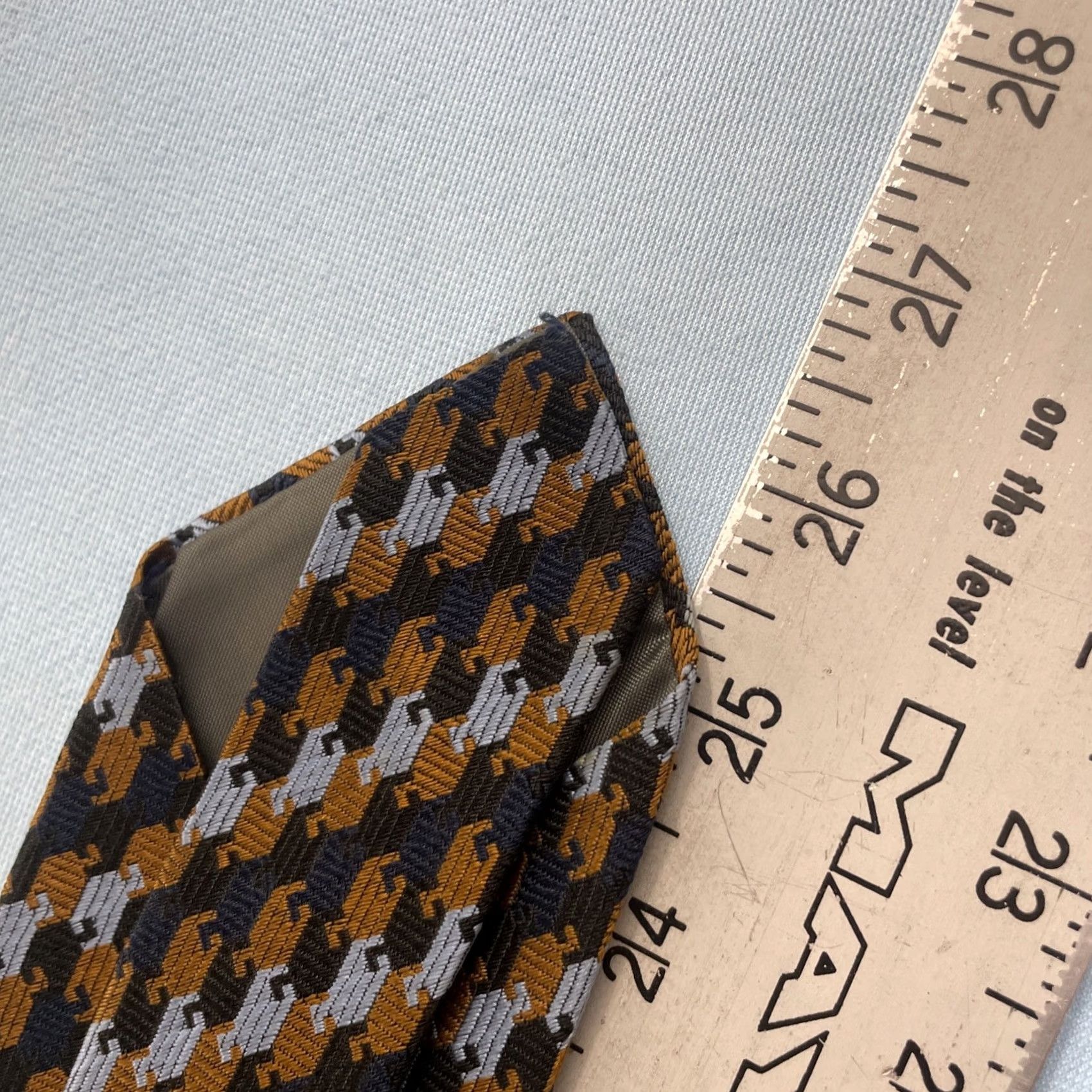 Vintage Vtg 60s Woven Tie Optical Key Checkerboard Geometric Navy Blue Orange White 3x54 Capsule Necktie Size ONE SIZE - 6 Thumbnail