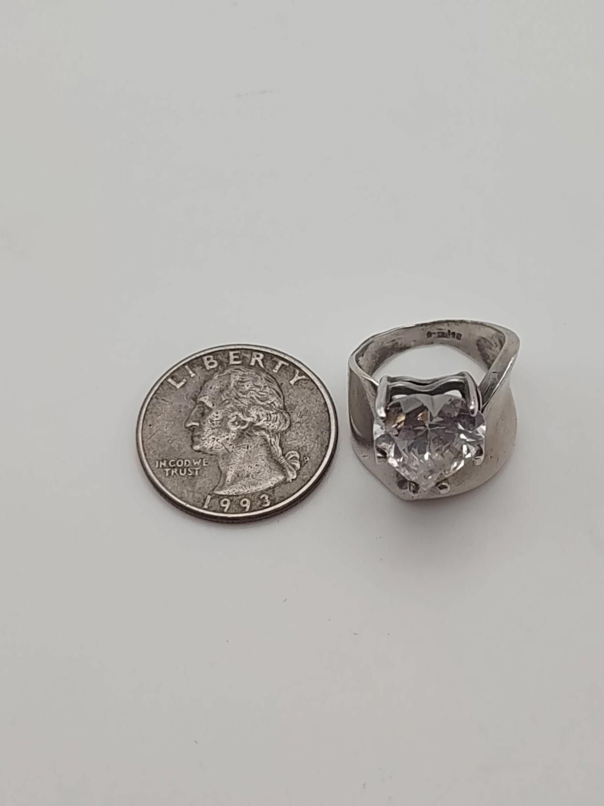 Sterling Silver Sterling Silver Heart Cut CZ Ring Mexico 925 9.4g Size 6 Size ONE SIZE - 2 Thumbnail