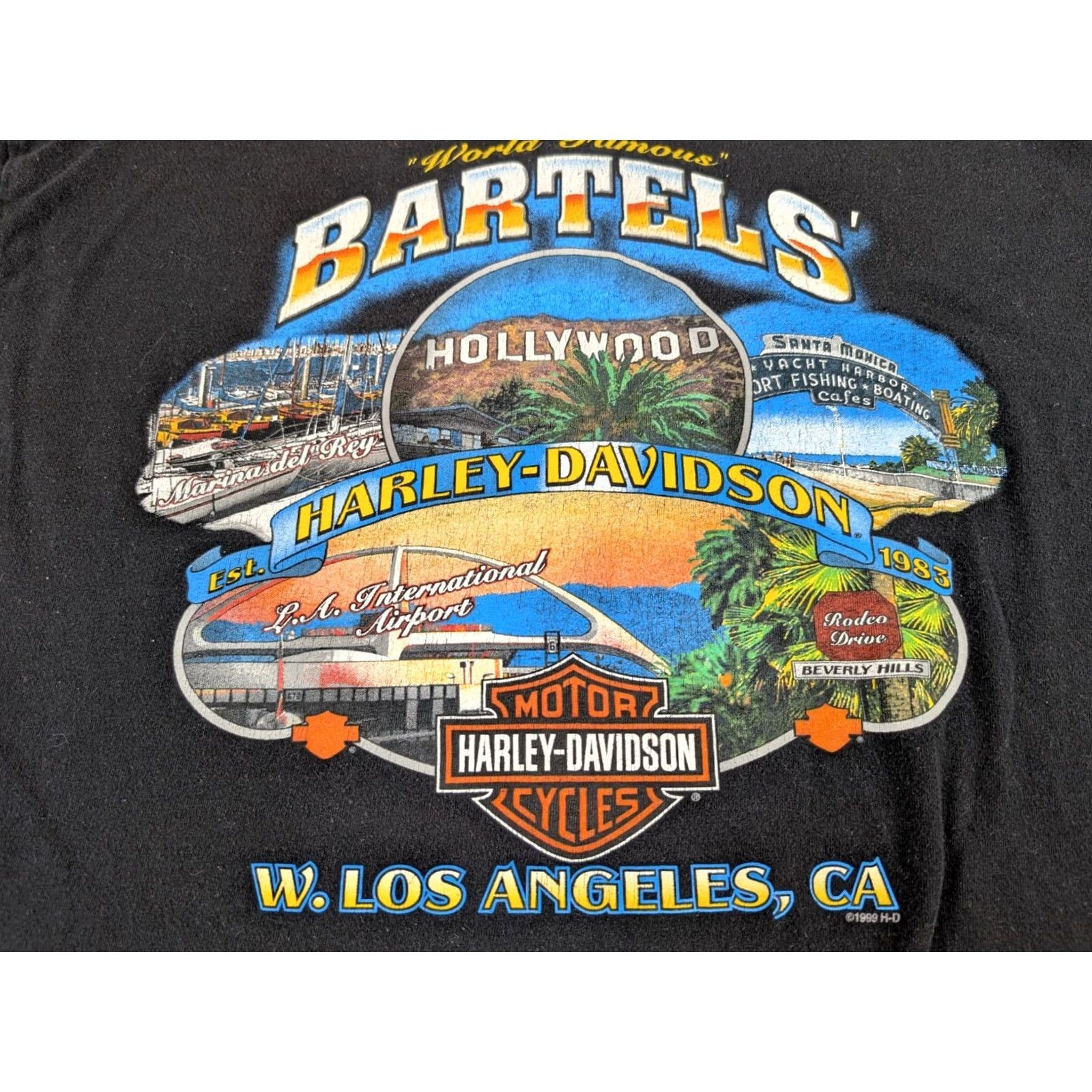 Harley Davidson VINTAGE Harley-Davidson T-Shirt Mens Black XL California Los Angeles Bartels Graphic Print Crew Neck Short Sleeve Vintage Yes Size US XL / EU 56 / 4 - 7 Thumbnail