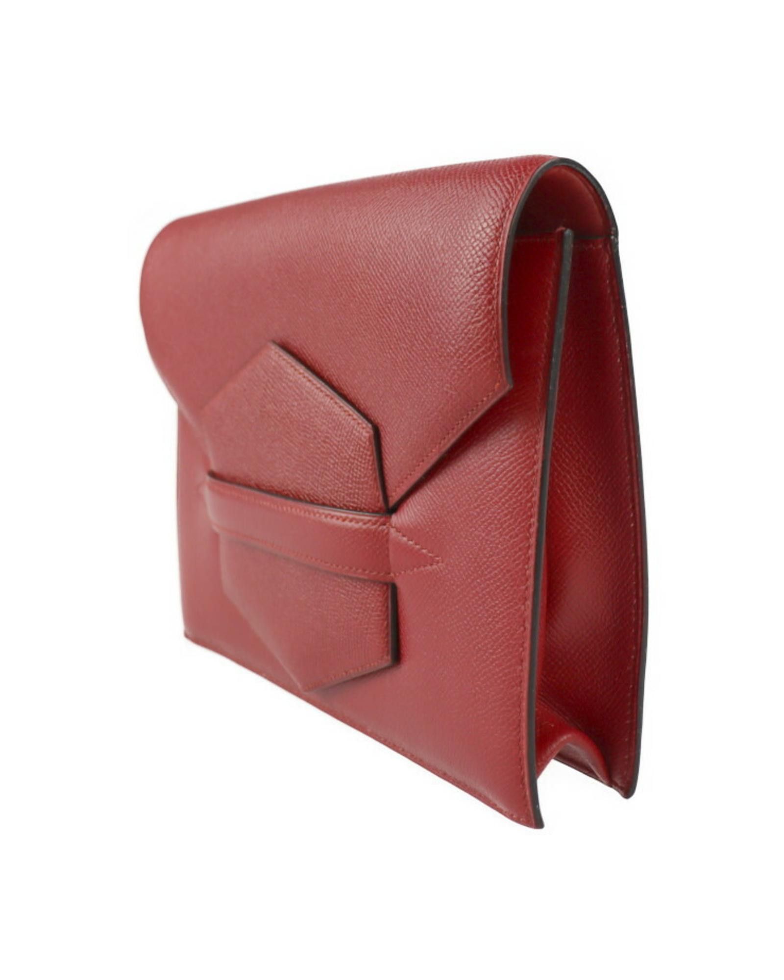 image of Hermes Faco Leather Shoulder Bag in Red, Women's