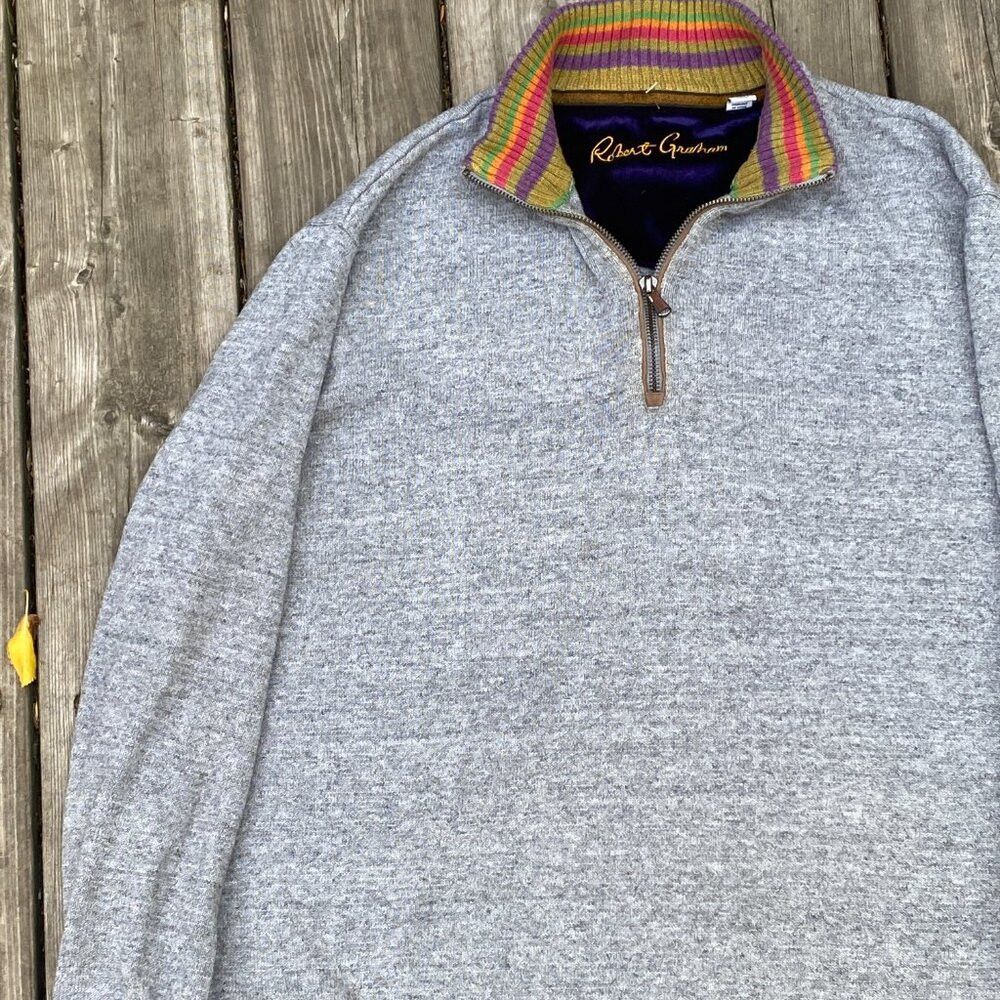 Robert Graham Vintage 100% Wool Robert Graham Stretch Knit 1/4 Zip Sweate Size US XL / EU 56 / 4 - 8 Thumbnail