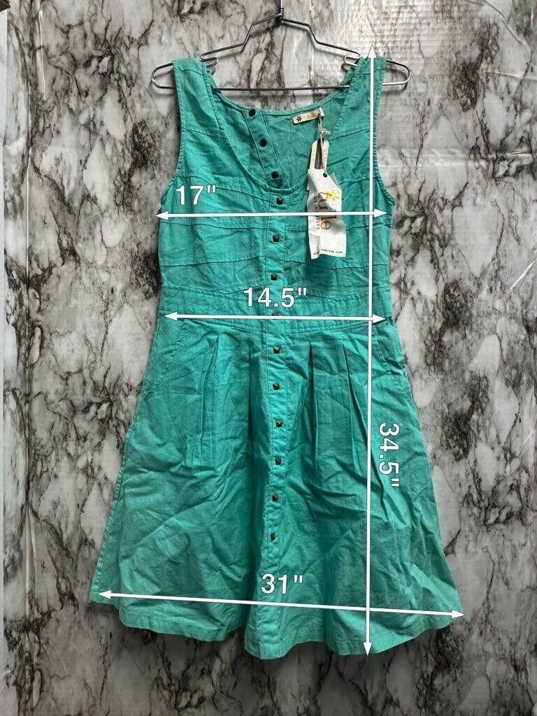 Tultex Tulle Aqua linen Blend sleeveless Midi pockets Dress Size S Size S / US 4 / IT 40 - 2 Thumbnail