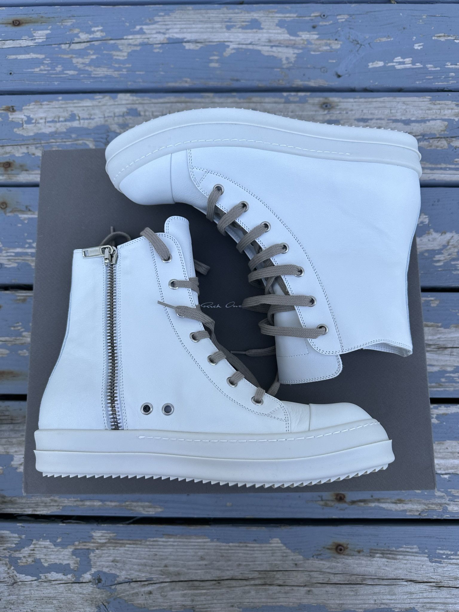 image of Rick Owens Mainline Milk Ramones In Leather Shoes, Men's (Size 8)