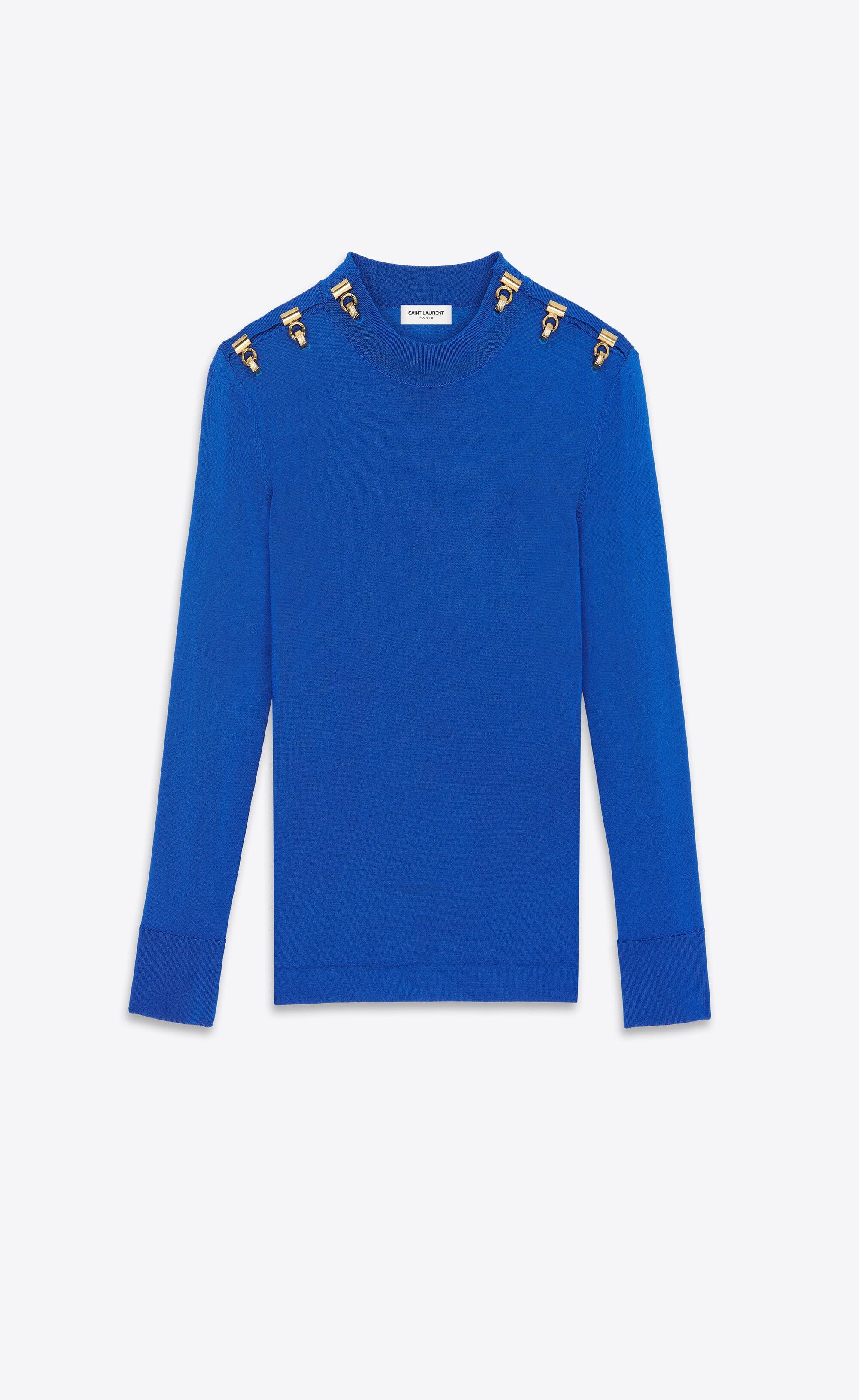 Saint Laurent Paris o1s1wg111224 Top in Shiny Viscose Sweater in Blue Size S / US 4 / IT 40 - 1 Thumbnail