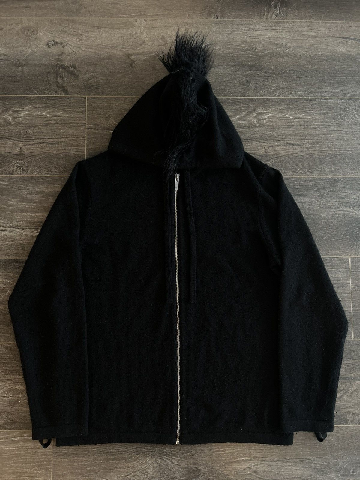 Helmut Lang Cashmere Mohawk Zip Up Hoodie