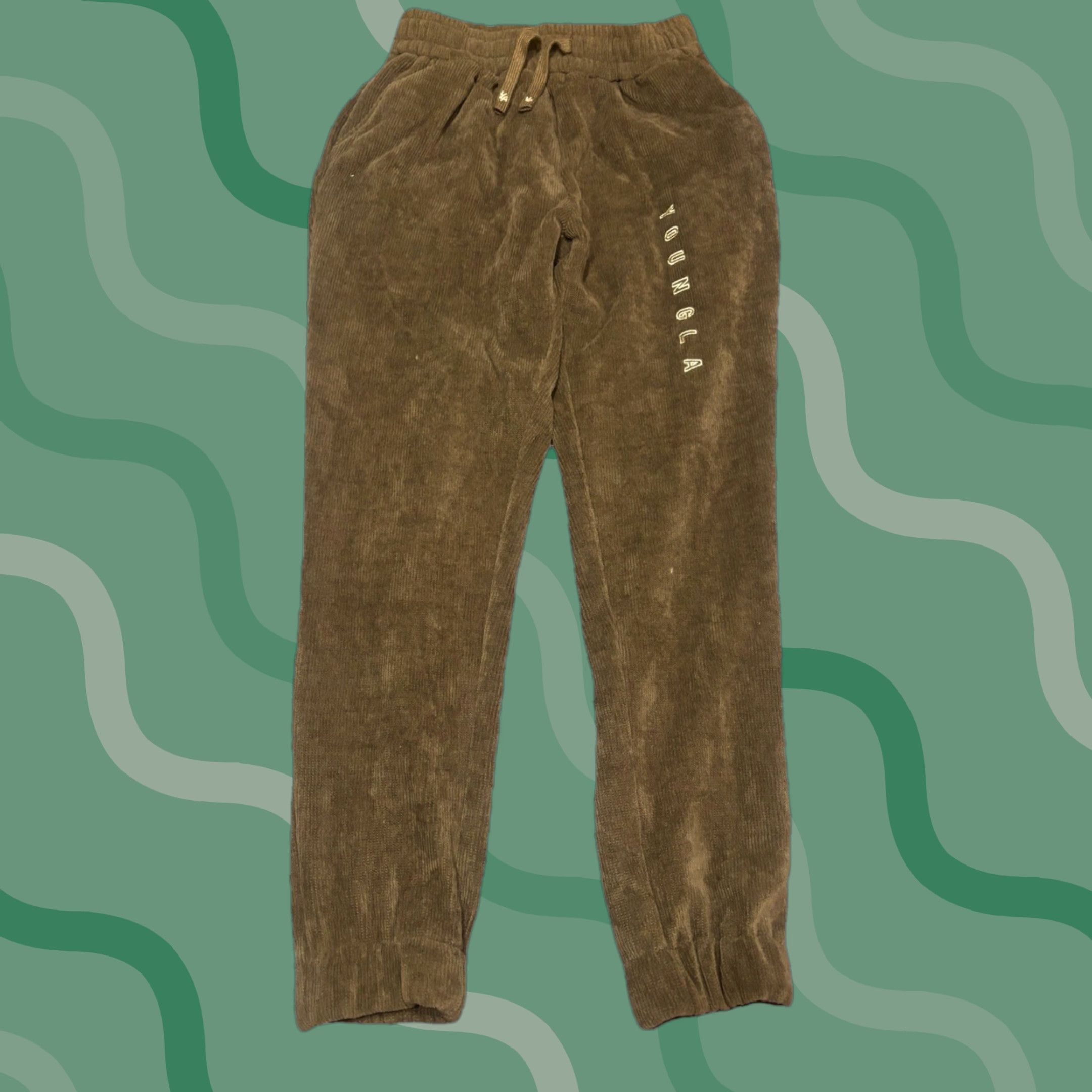 YoungLA YoungLA Sweatpants Mens S Brown Cotton Fleece Joggers Comfort Pockets Drawstring Tapered Size US 29 - 1 Thumbnail
