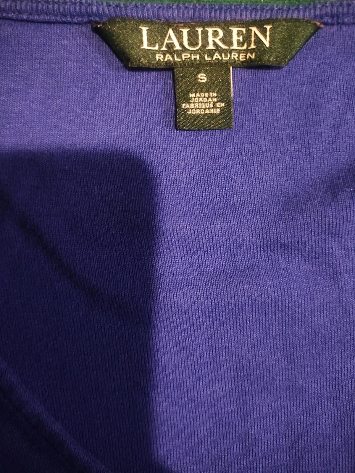 Lauren Ralph Lauren Lauren Ralph Lauren Blue V-Neck Women's Top w Rolled Sleeves Size M / US 6-8 / IT 42-44 - 5 Thumbnail
