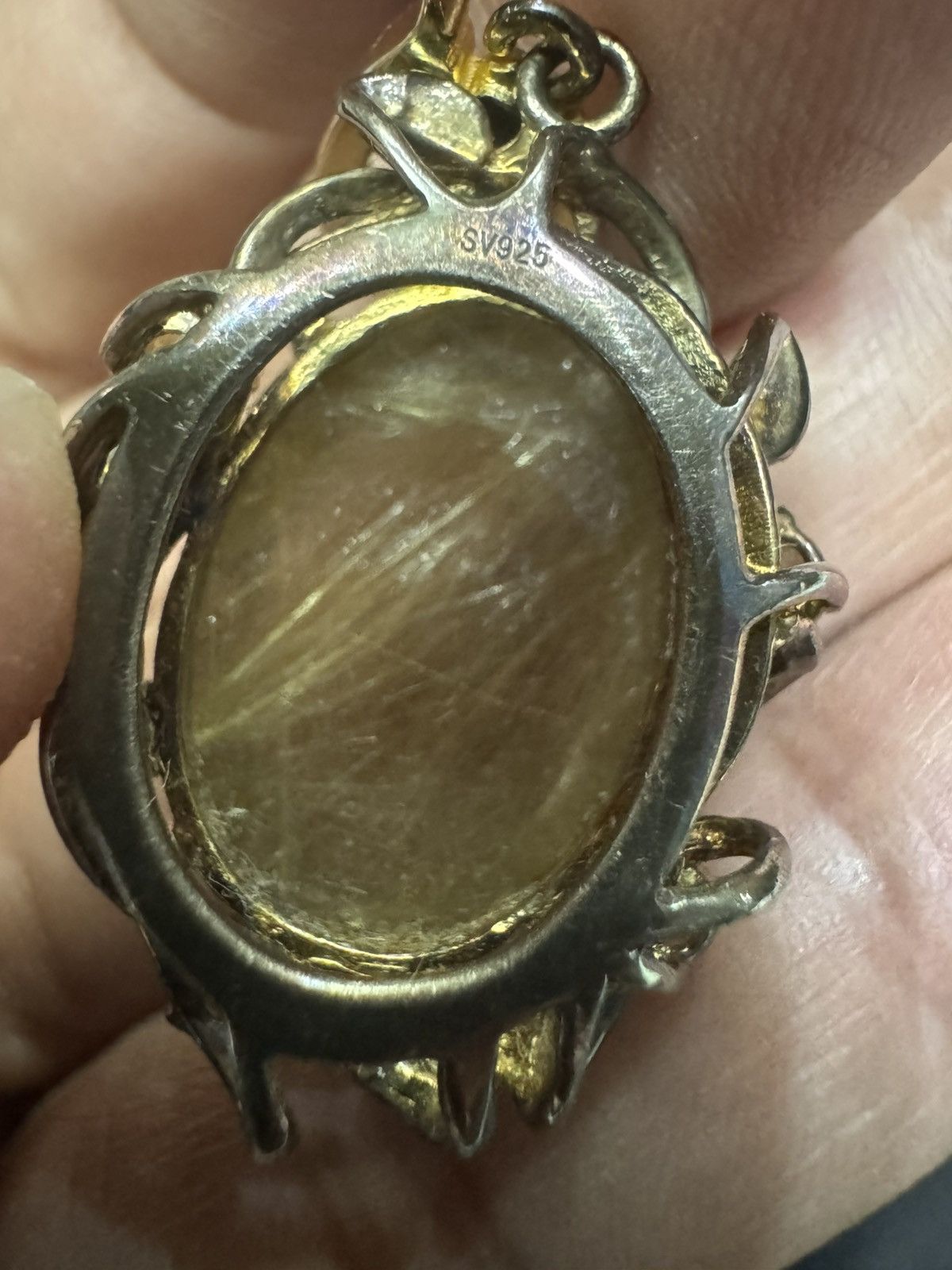 Jewelry VINTAGE GOLDEN RUTILE QUARTZ 925 SILVER PENDANT NECKLACE Size ONE SIZE - 3 Thumbnail