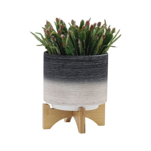 Designer × Homemade CERAMIC, S/2 8/10" PLANTER ON WOODEN STAND, GRAY Size US L / EU 52-54 / 3 - 3 Thumbnail