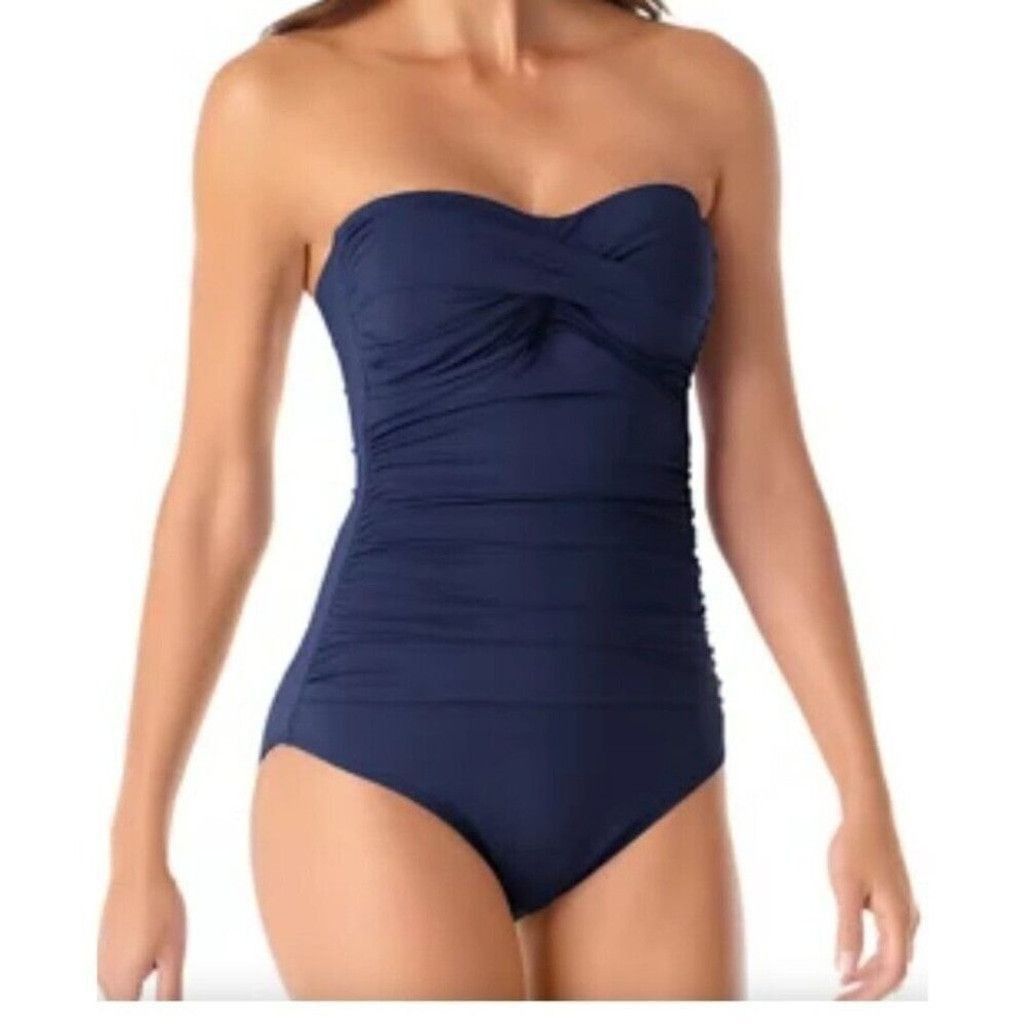 ANNE Cole Twist Front Shirred Bandeau One-Piece