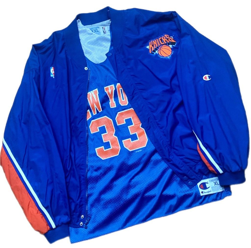 image of Vintage New York Knicks Champion Warm Up Jacket Training in Blue/Orange, Men's (Size 2XL)