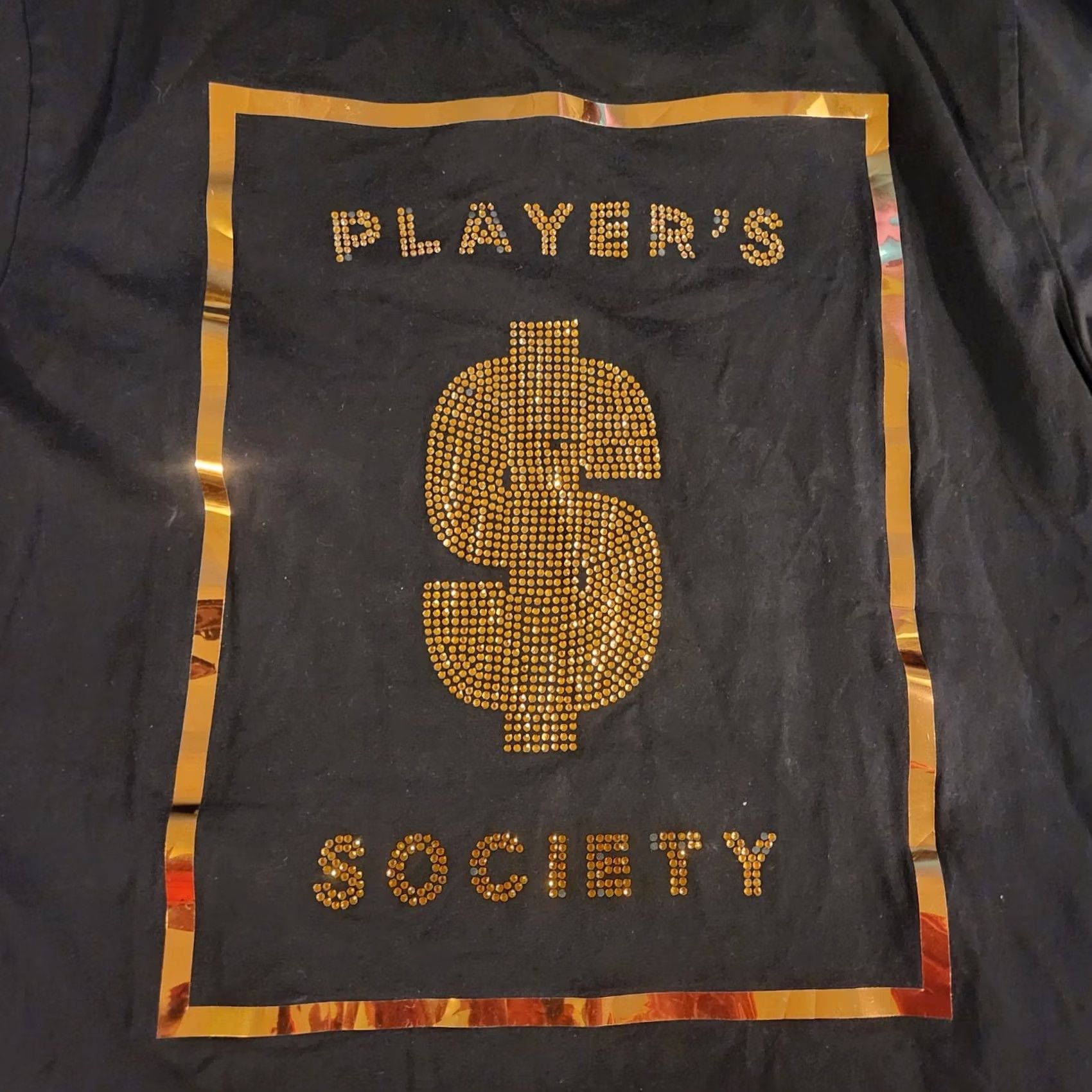 B Sides Makobi T Shirt Tee Mens Large Rhinestones Studs Gold Players Society Zip Sides Black Mens L Studded T-Shirt Size US L / EU 52-54 / 3 - 4 Thumbnail