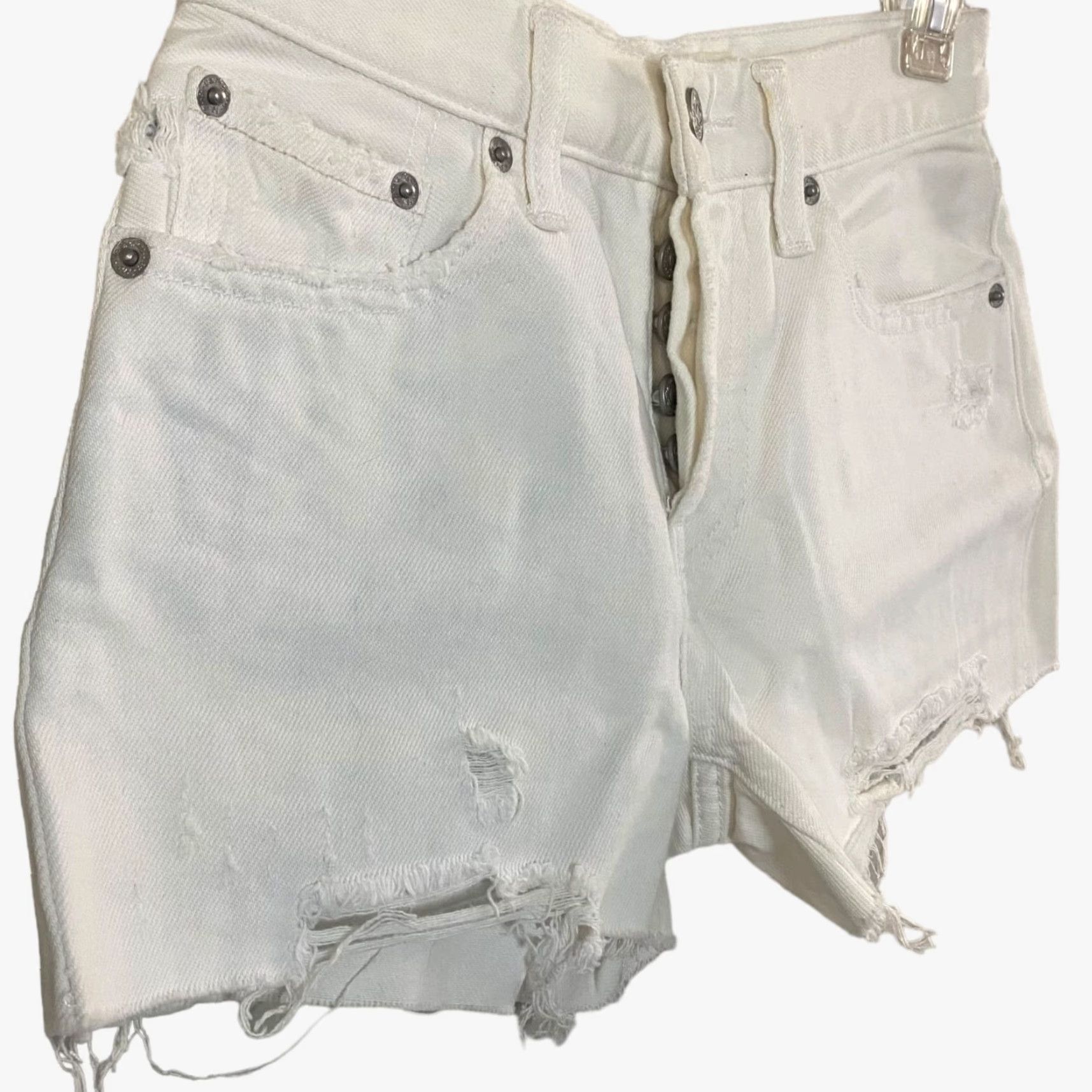 Free People Free People We The Free Jean Shorts Womens 24 White Distressed Raw Hem Cut-Off Button Closure 5-Pocket Denim 100% Cotton Womens Size 42" / US 20 - 4 Thumbnail