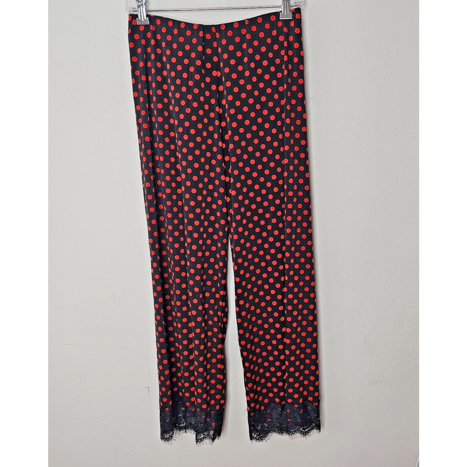 Zara NWOT Zara Polka Dot Black Lace Hem Wide Leg Elastic Waist M Size 30" / US 8 / IT 44 - 1 Thumbnail