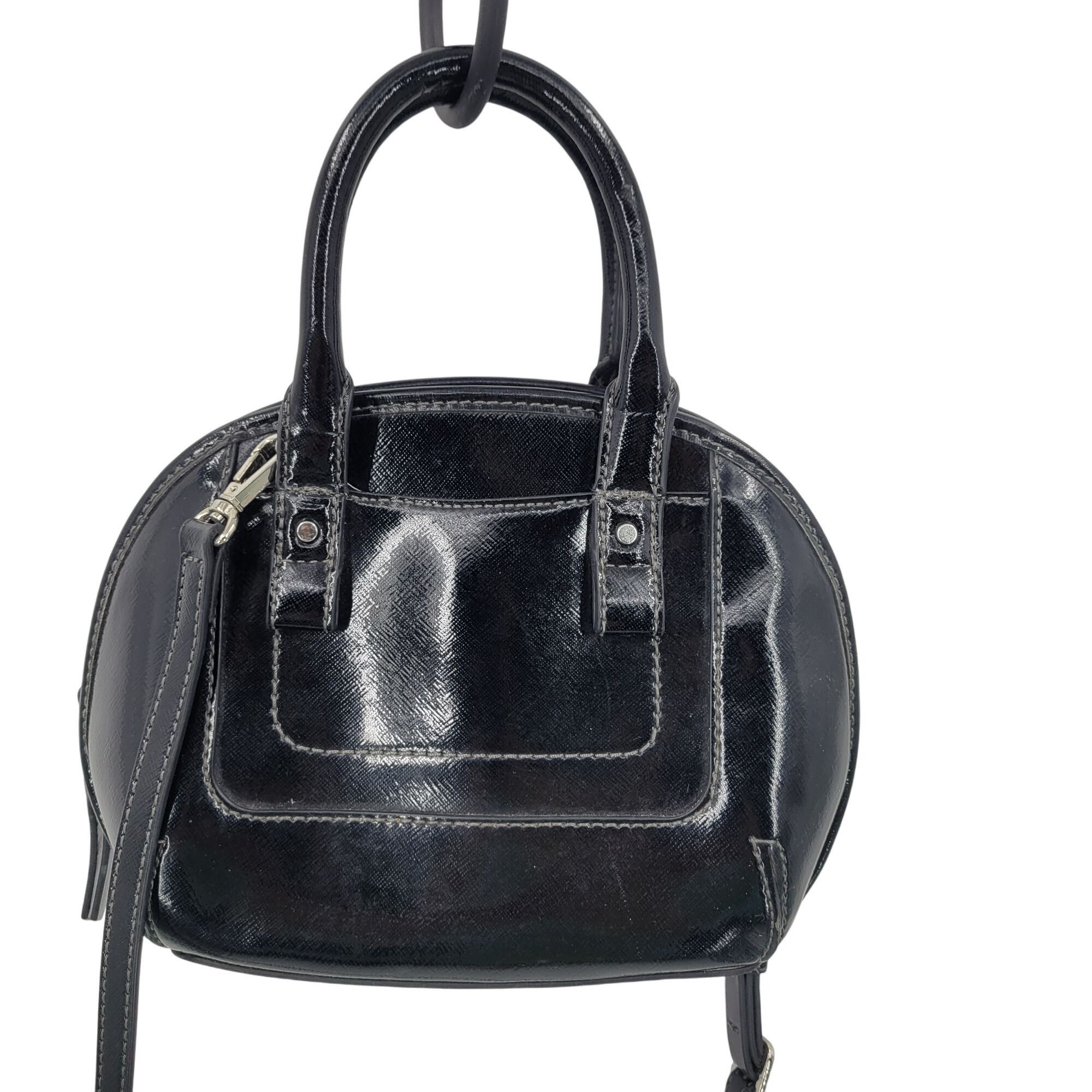 Nine West Vtg Black Faux Patent Leather Mini Top Handle Satchel Crossb Size ONE SIZE - 11 Thumbnail