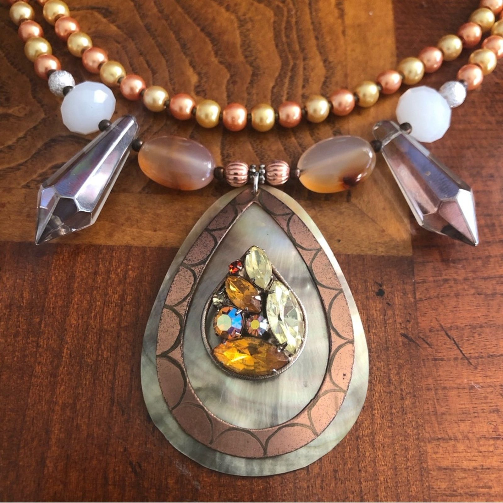 Handmade Handcrafted repurpose large pendant Pearl necklace Size ONE SIZE - 11 Thumbnail