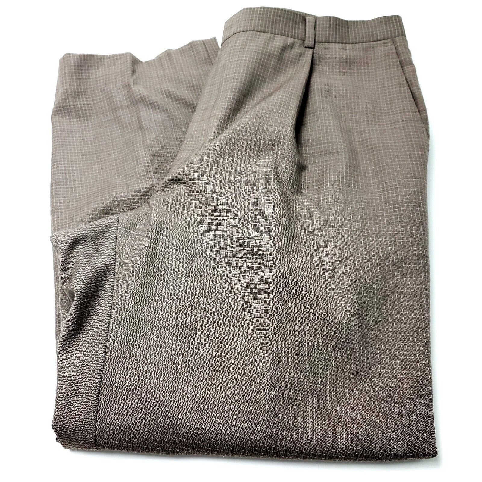Hart Schaffner Marx Hart Schaffner Marx Wool Dress Pants 37/28 Beige Windowpane Size 36R - 1 Thumbnail