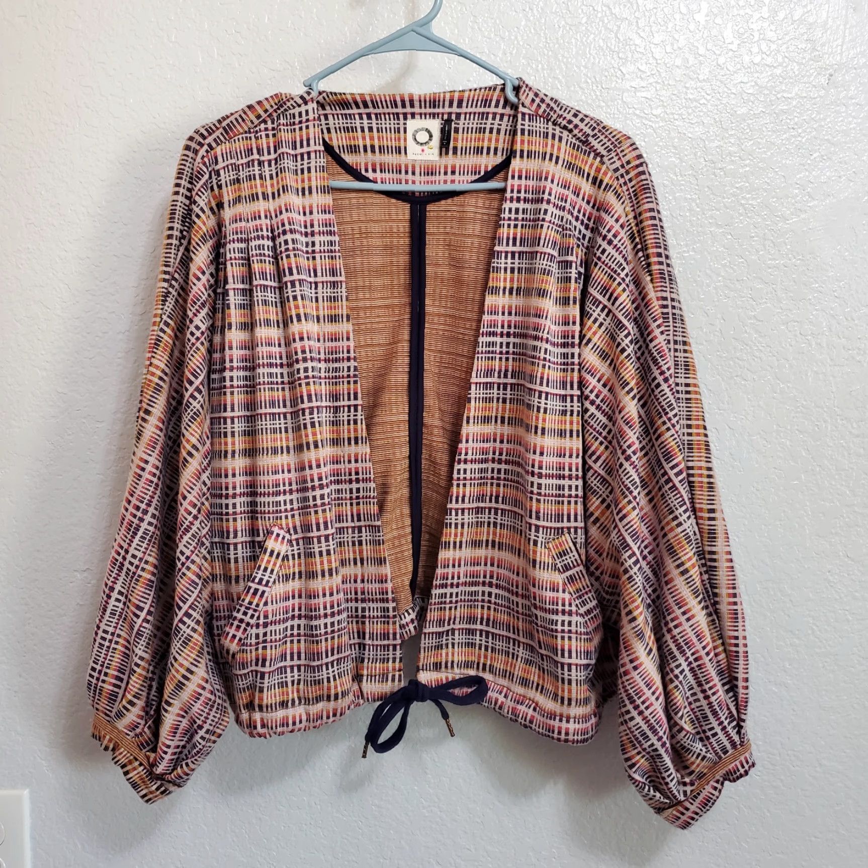 Anthropologie VINTAGE Anthropologie Akemi + Kin Jacket Womens M Plaid Oversize Dolman Open Front Bomber Jacket Boho Fall Womens Size M / US 6-8 / IT 42-44 - 2 Thumbnail
