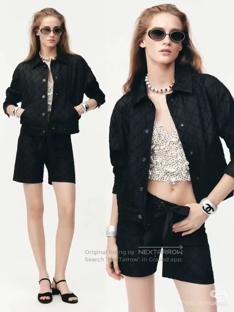 Chanel Chanel 25M black silk diamond plaid lapel long-sleeved jac Size XXS / US 00 / IT 34 - 2 Thumbnail