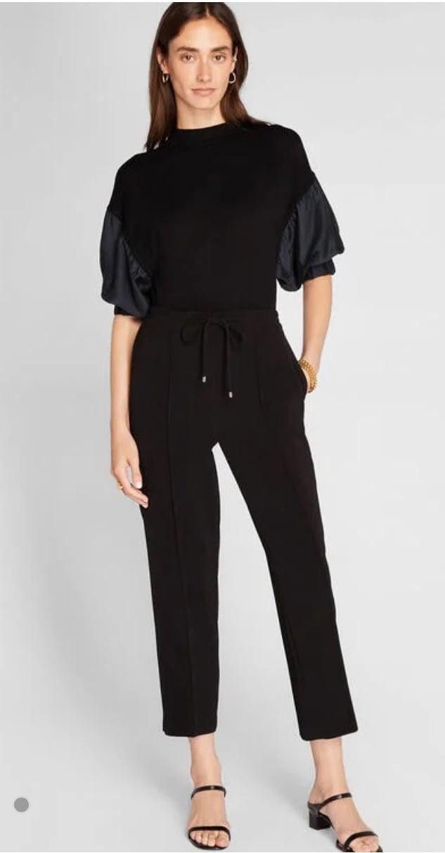 black jogger dress pants DKNY Jogger Dress Pants Womens 8 Black Solid Tapered Modern Elegant Chic